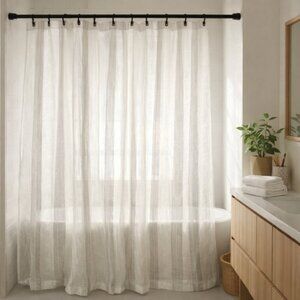 Striped Sheer Shower Curtain White Neutral Textured Modern Spa Bathroom